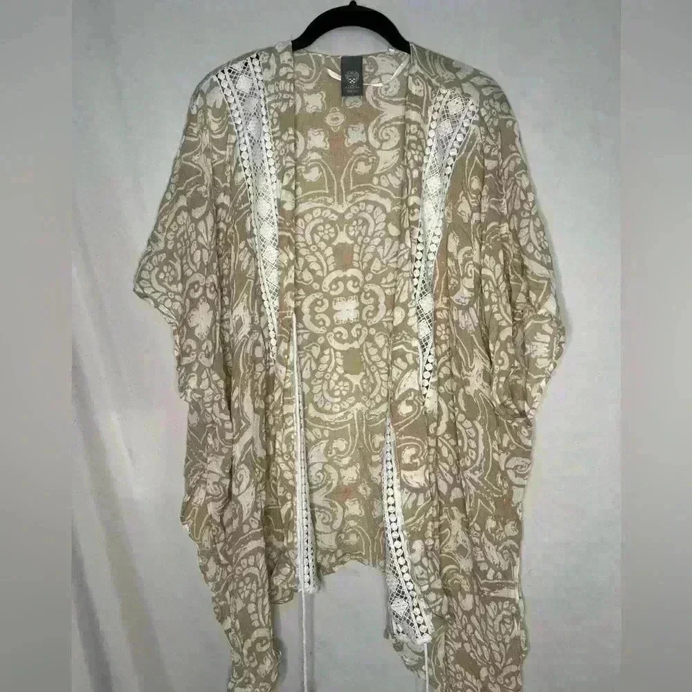 Vince Camuto Women's Kimono Cardigan One Size Boho Sheer Lace‎ Trim